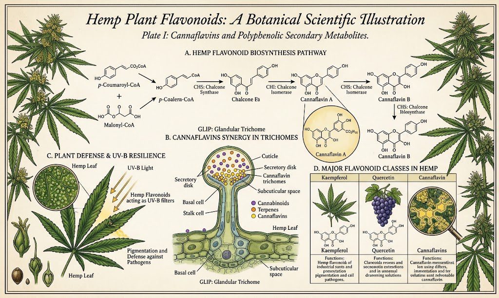 Hemp Flavonoids botanical structure and cannaflavins in broad-spectrum hemp