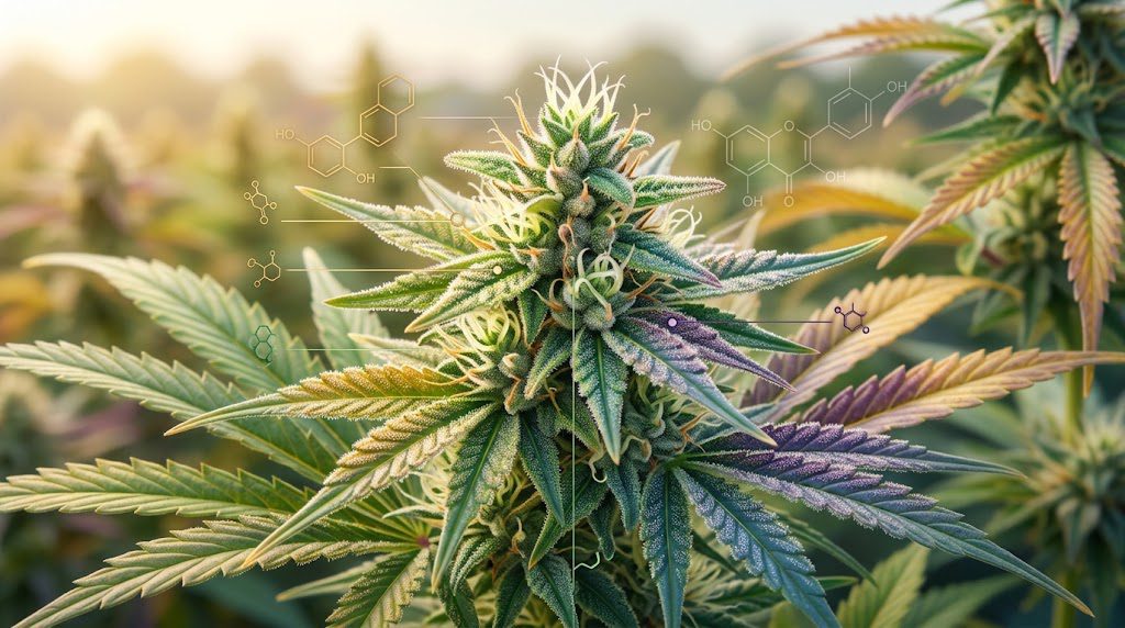 Hemp Flavonoids botanical plant science illustration