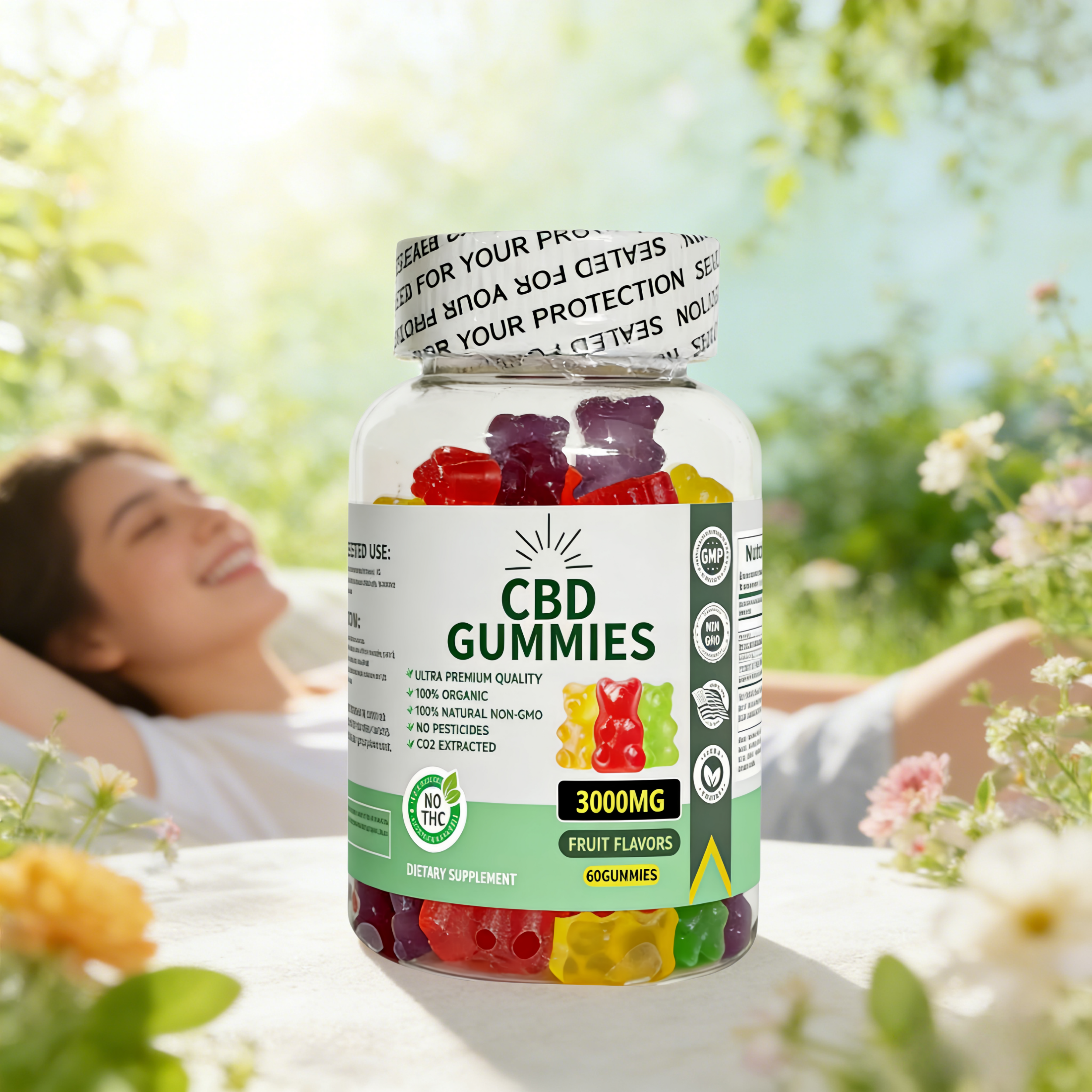 3000mg broad-spectrum CBD gummies bottle outdoors