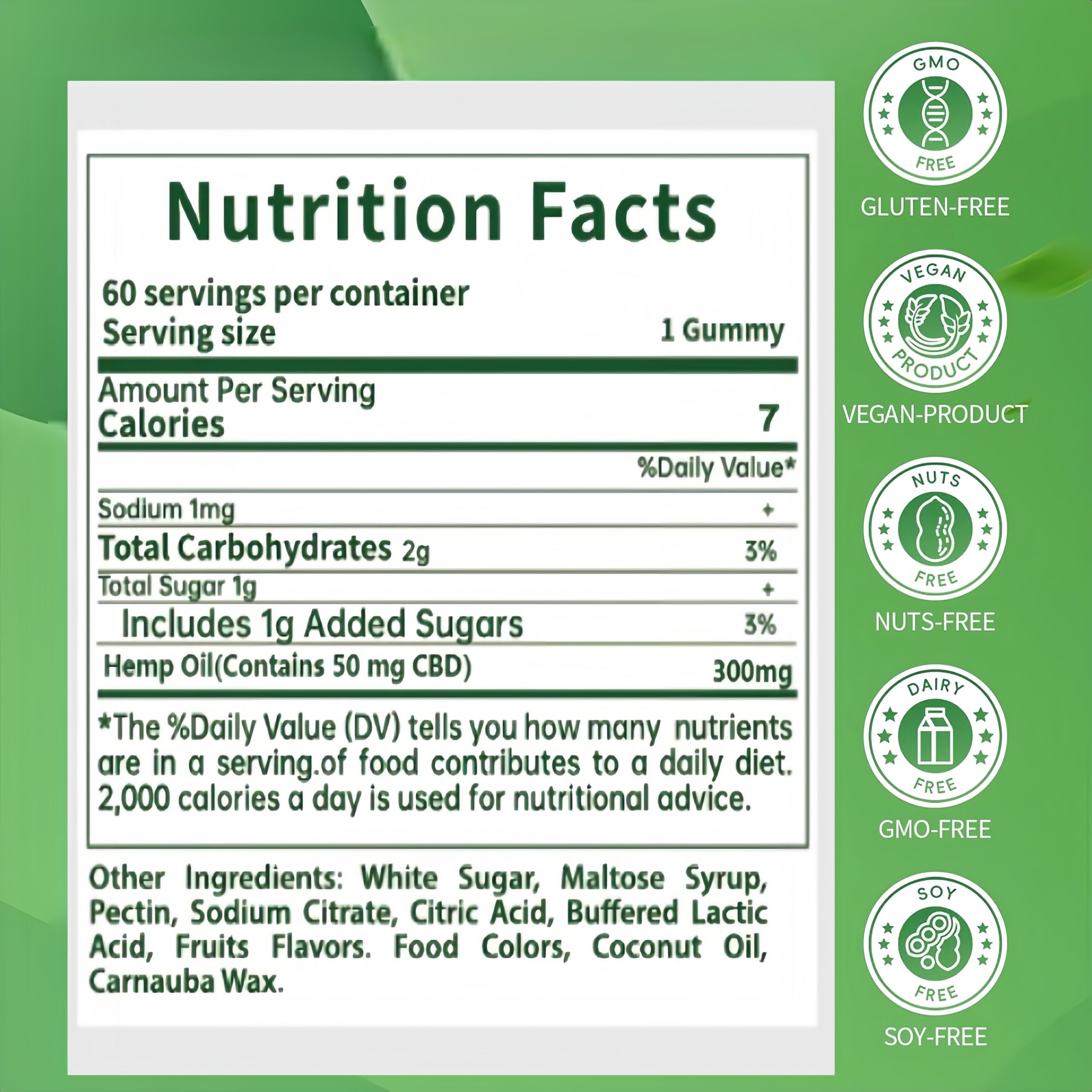 Nutrition information for 3000mg CBD gummies
