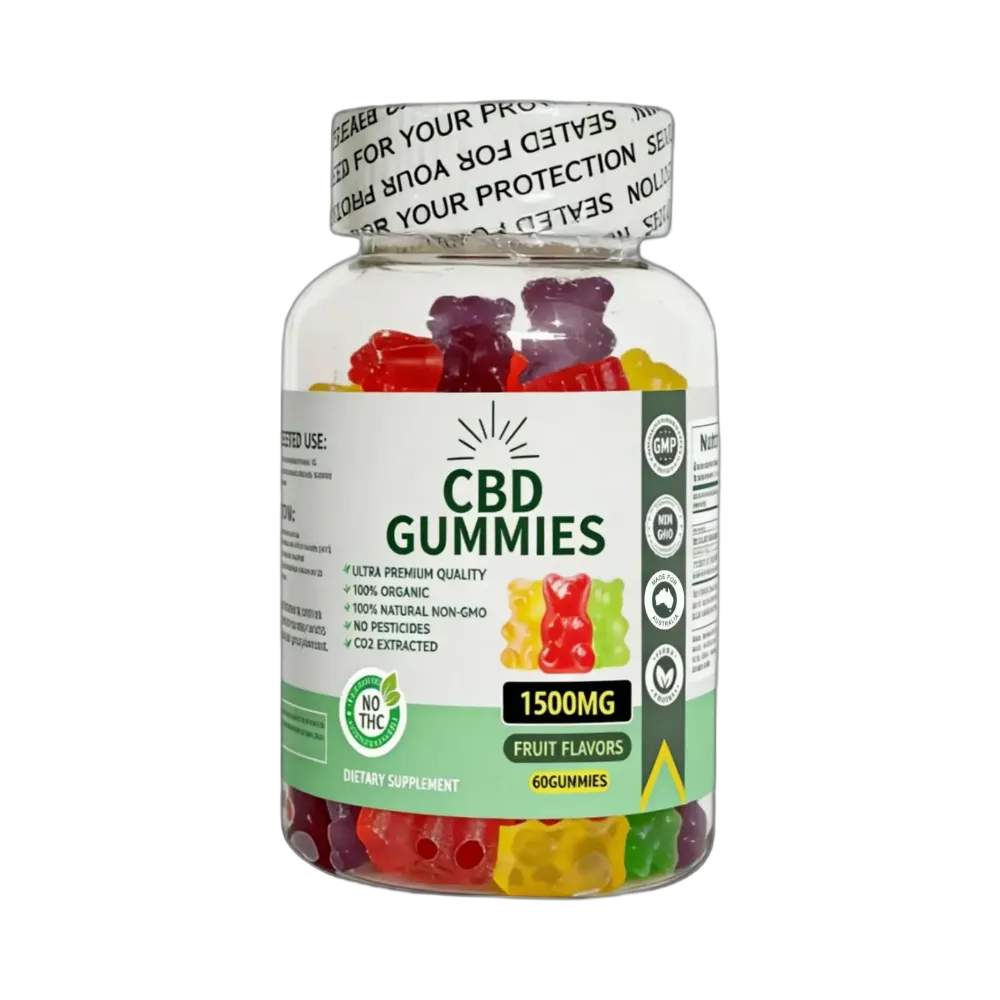 1500mg CBD Gummies Australia bottle with 60 broad-spectrum gummies