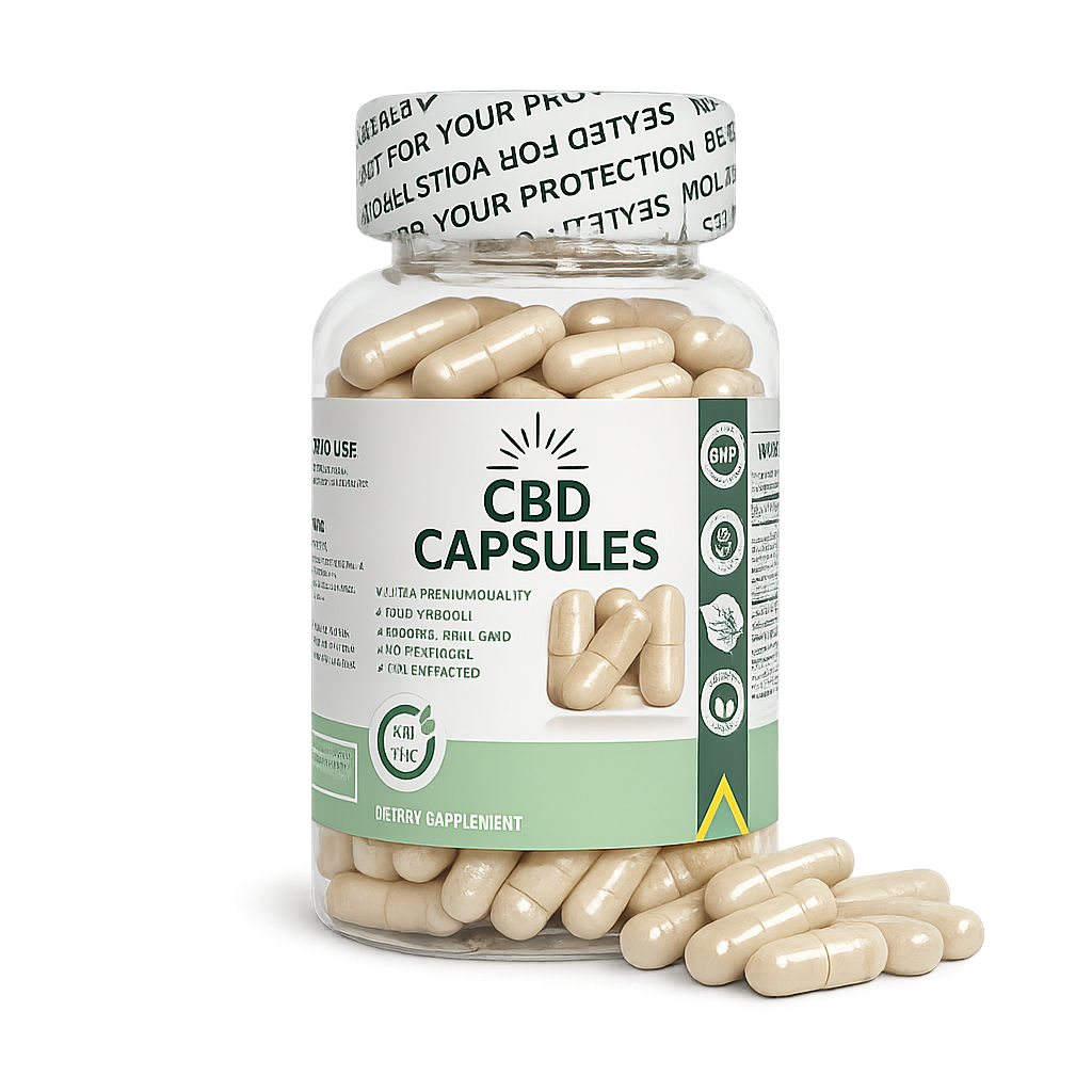 cbd capsules with caps out front