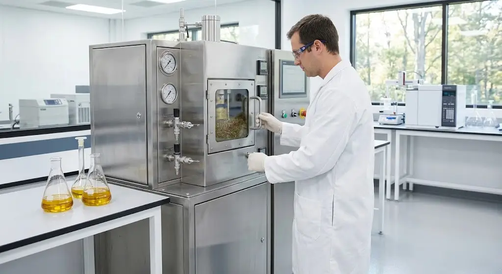 Modern laboratory equipment demonstrating clean hemp extraction methods and botanical refining