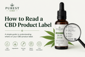 How to read a CBD product label including CBD content, ingredients, serving information, batch details and COA information
