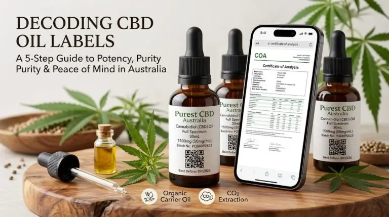 CBD Oil Labels showing ingredient breakdown and batch QR code