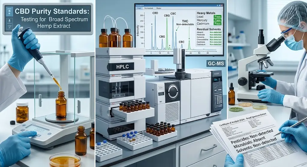 CBD Purity Standards laboratory testing process for broad spectrum hemp extract